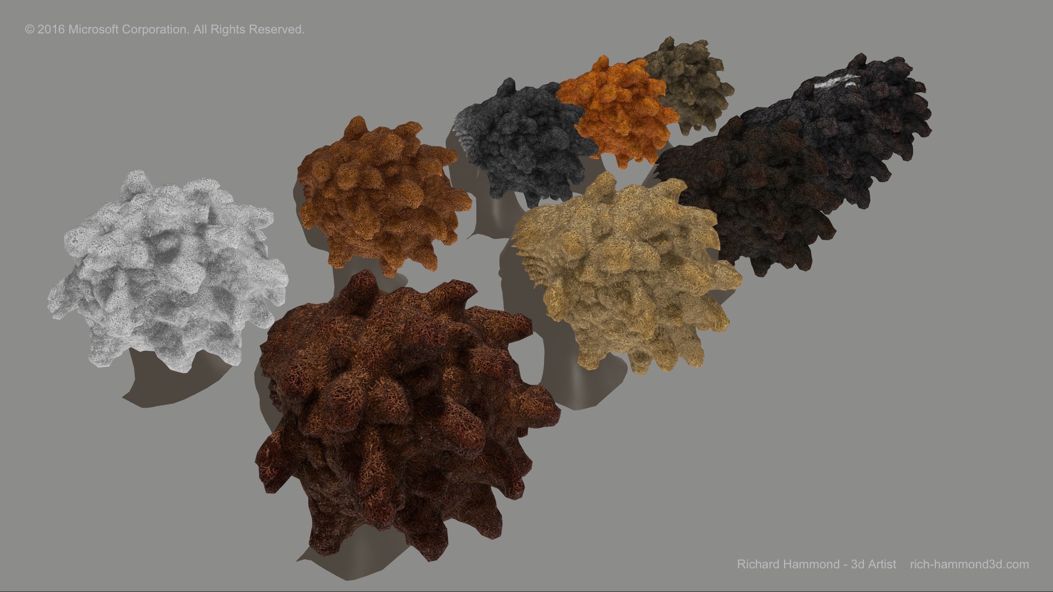 A test level shot of the afro hair prototype in its colour variations.