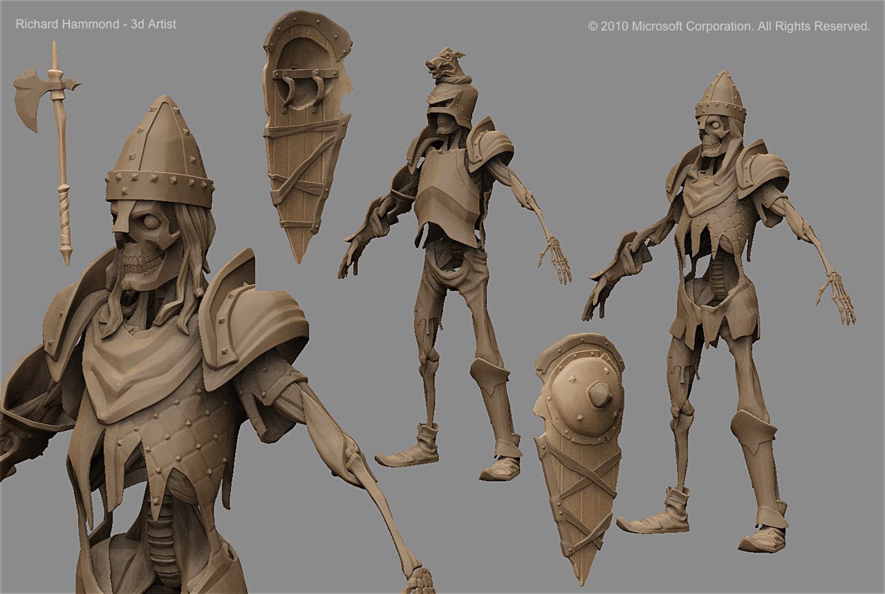Zbrush work-in-progress showing some of the pieces. The accessory set allowed variations between individuals of the same type